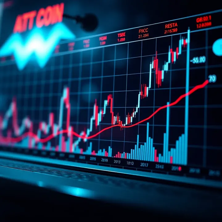 Graph showing Atom coin price fluctuations over time with trend lines and volume bars