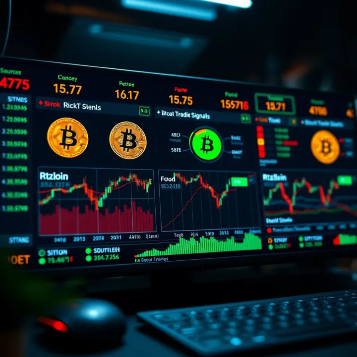 Dashboard Featuring Bitcoin Trading Signals and Sources Dashboard showing various types of Bitcoin trading signals and their sources for decision making