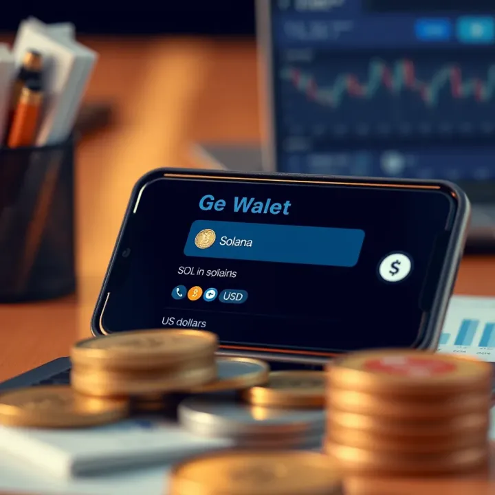Digital Wallet Conversion from Solana to USD Digital wallet interface displaying options to convert Solana coins to US Dollars