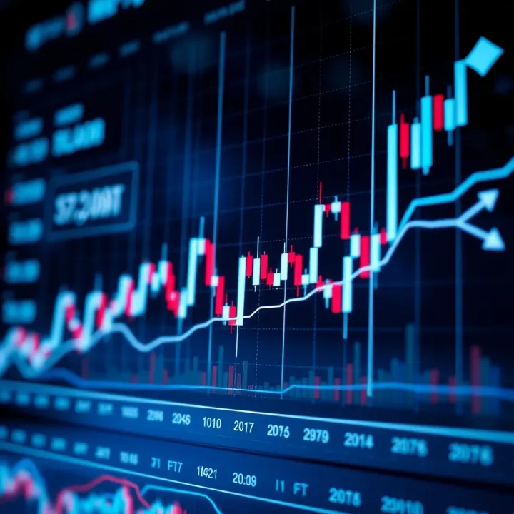 Graph showing financial market trends with upward and downward movements