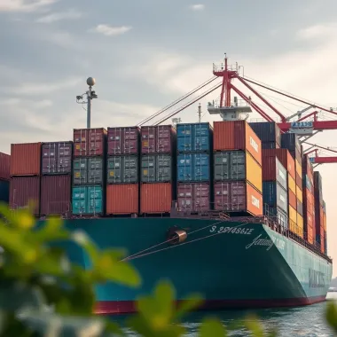 Freight Ship Loaded with Export Cargo Containers Cargo containers loaded on a freight ship ready for international export