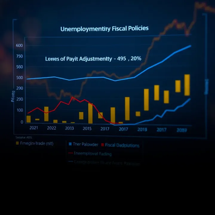 Unemployment, Fiscal Policies, and Trade Balance Insights in Pakistan Chart illustrating unemployment rates alongside fiscal policy adjustments and foreign trade balance