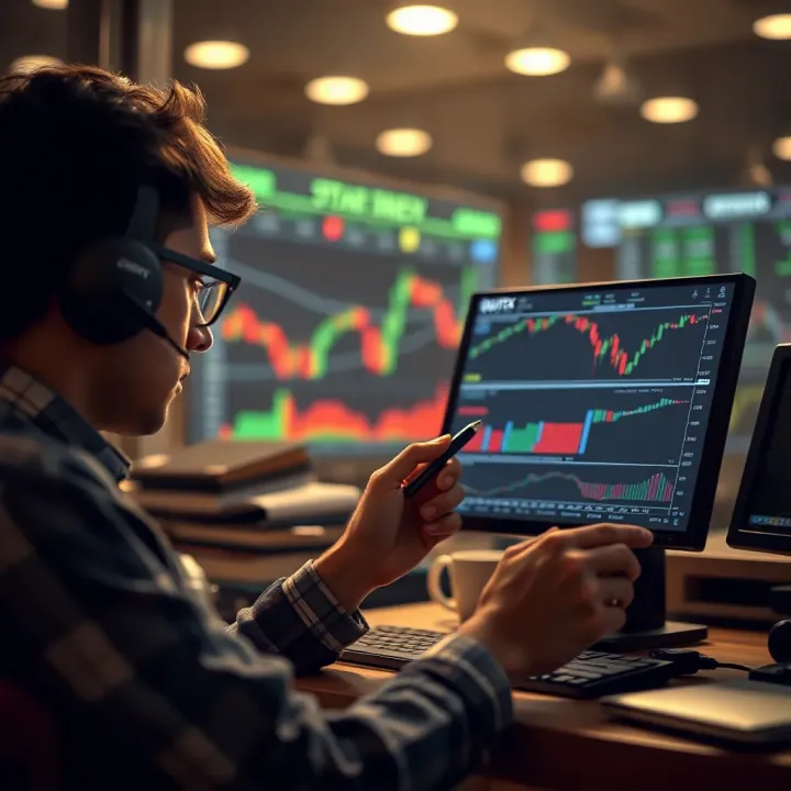 Using Quotex Demo Account to Practice Trading Strategies with Analytical Tools Illustration of a trader analyzing charts on the Quotex demo account with indicators and trading strategy insights