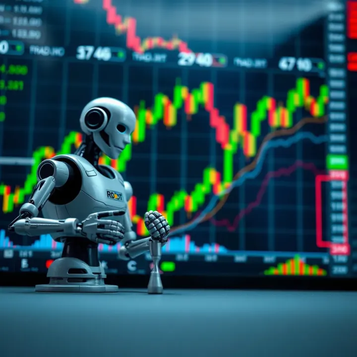 Algorithmic Trading Bots and Market Interaction Illustration of different types of algorithmic trading bots interacting with financial market charts