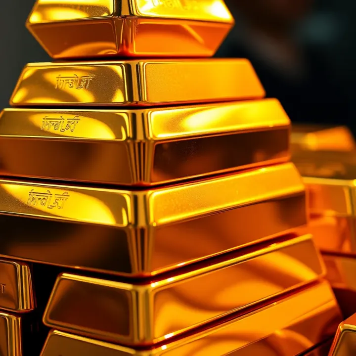 Close-up of shiny gold bars stacked representing wealth accumulation