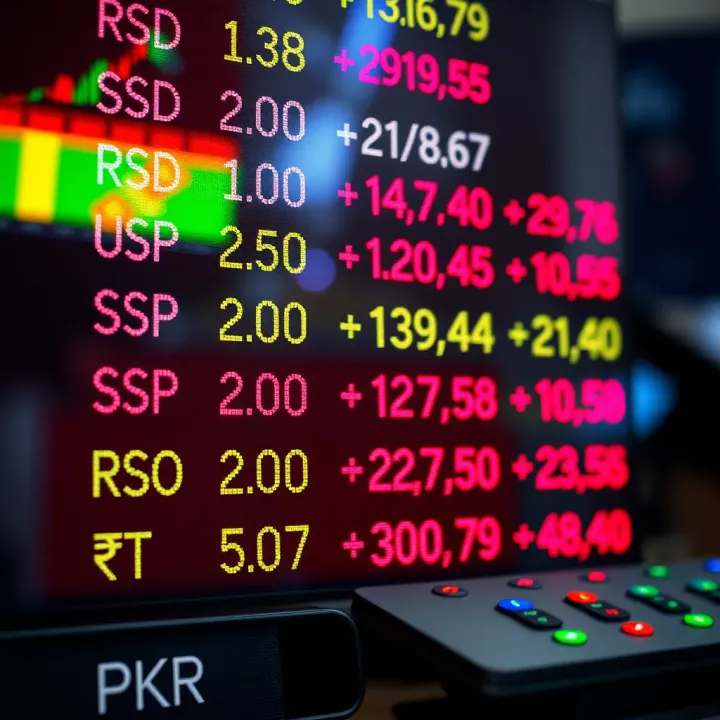 Illustration of currency exchange rates between US dollars and Pakistani rupees