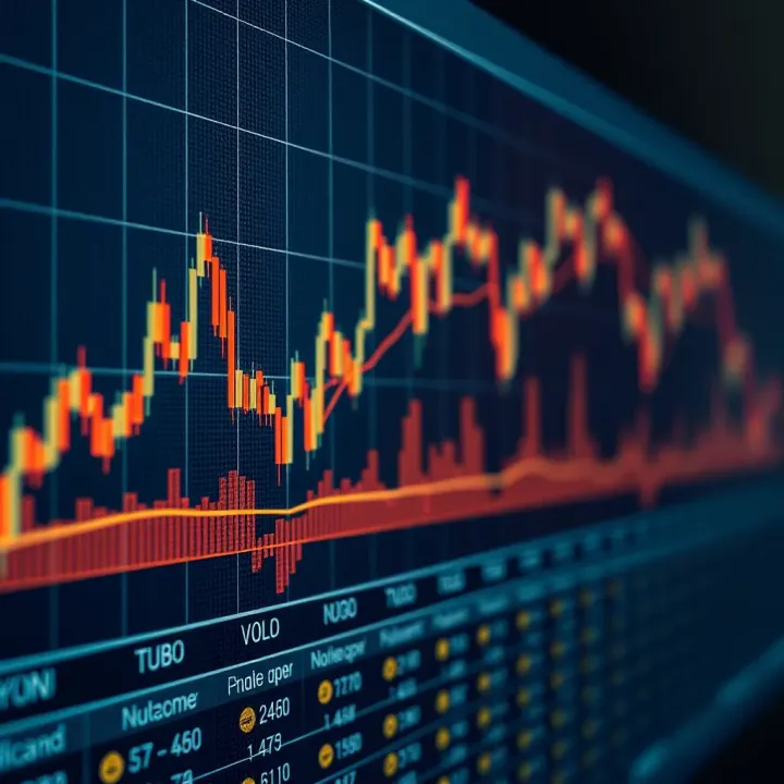 Line Graph Showcasing Essential Trading Indicators Line graph with key trading indicators such as moving averages and volume levels