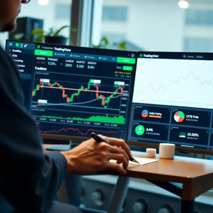 Customizing TradingView Interface with Tools and Community Insights A trader customizing TradingView interface with drawing tools and community insights panel