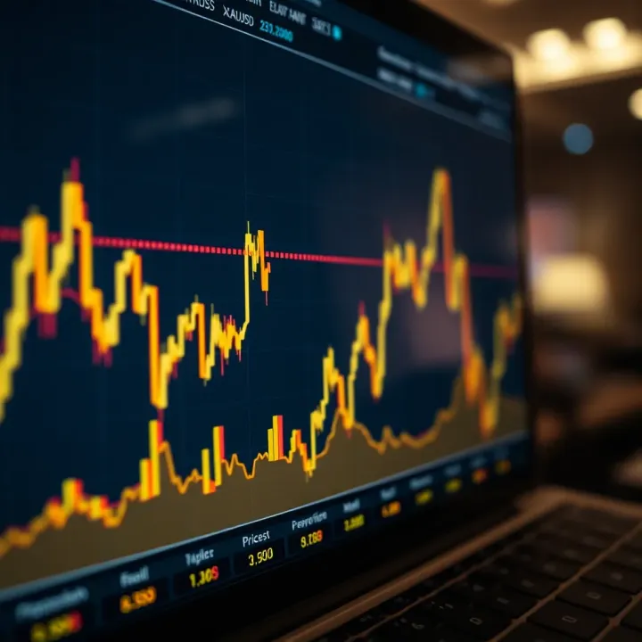 Gold Prices Fluctuation Chart in XAUUSD Market Graph showing fluctuations in gold prices against the US dollar on a digital trading platform
