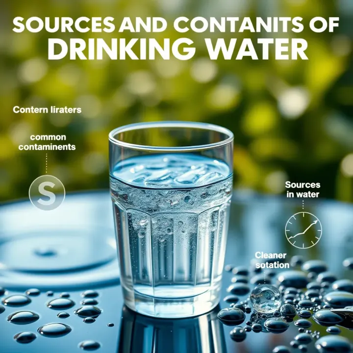 Sources and Contaminants of Drinking Water Diagram showing common contaminants in water and sources of clean water