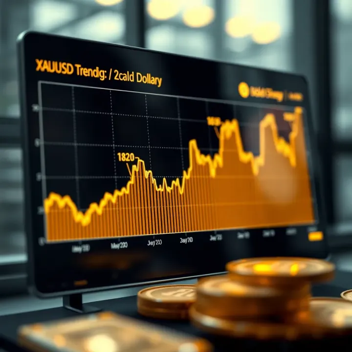 Graph showing upward trend in gold prices against the US dollar with key economic data points highlighted